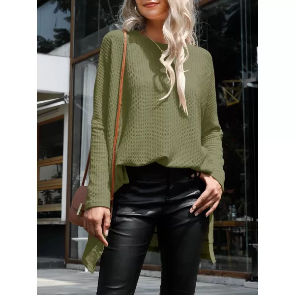 imageANRABESS Womens Sweater Oversized Crewneck Long Batwing Sleeve Waffle Knit Casual Loose Split Hem Tunic Pullover TopsArmy Green
