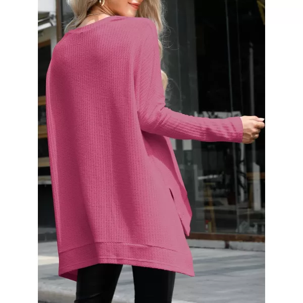 imageANRABESS Womens Sweater Oversized Crewneck Long Batwing Sleeve Waffle Knit Casual Loose Split Hem Tunic Pullover TopsRose