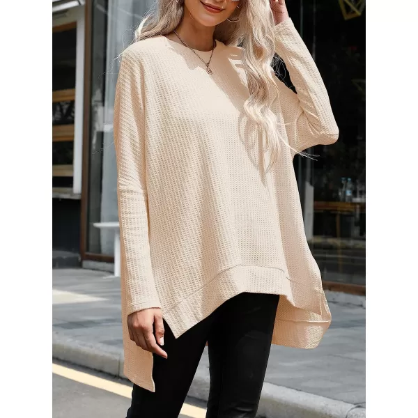 imageANRABESS Womens Sweater Oversized Turtleneck Long Batwing Sleeve Waffle Knit Casual Loose Split Hem Tunic Pullover TopsApricot
