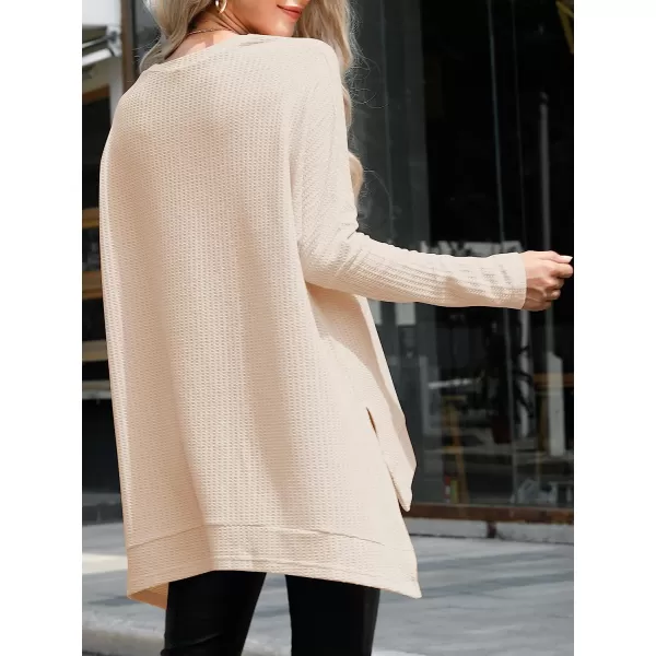 imageANRABESS Womens Sweater Oversized Turtleneck Long Batwing Sleeve Waffle Knit Casual Loose Split Hem Tunic Pullover TopsApricot