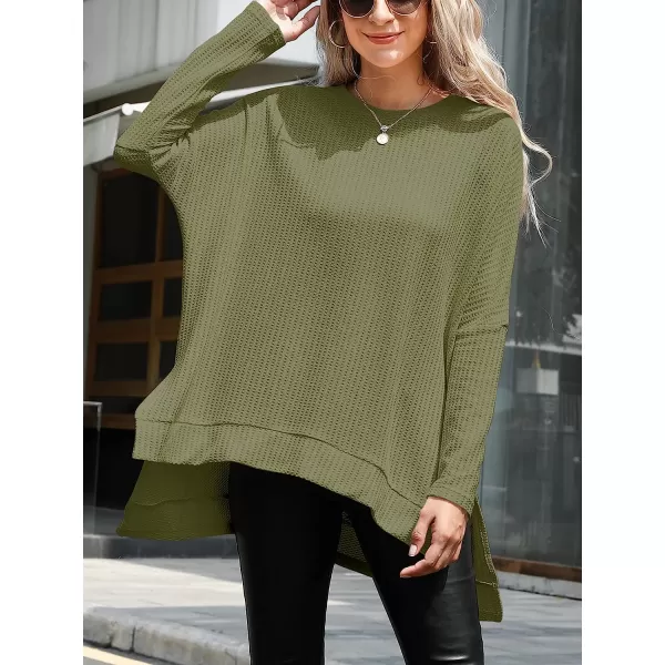 imageANRABESS Womens Sweater Oversized Turtleneck Long Batwing Sleeve Waffle Knit Casual Loose Split Hem Tunic Pullover TopsArmy Green