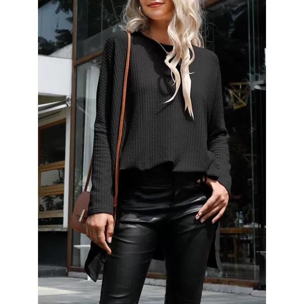 imageANRABESS Womens Sweater Oversized Turtleneck Long Batwing Sleeve Waffle Knit Casual Loose Split Hem Tunic Pullover TopsBlack