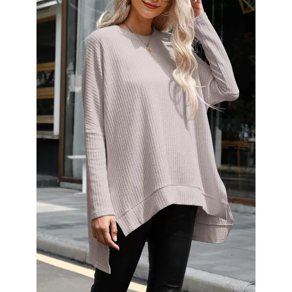 imageANRABESS Womens Sweater Oversized Turtleneck Long Batwing Sleeve Waffle Knit Casual Loose Split Hem Tunic Pullover TopsBright Gray