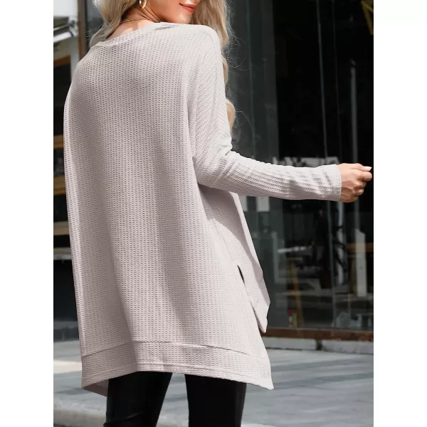 imageANRABESS Womens Sweater Oversized Turtleneck Long Batwing Sleeve Waffle Knit Casual Loose Split Hem Tunic Pullover TopsBright Gray