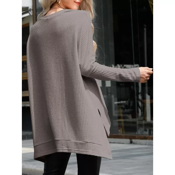 imageANRABESS Womens Sweater Oversized Turtleneck Long Batwing Sleeve Waffle Knit Casual Loose Split Hem Tunic Pullover TopsCoffee