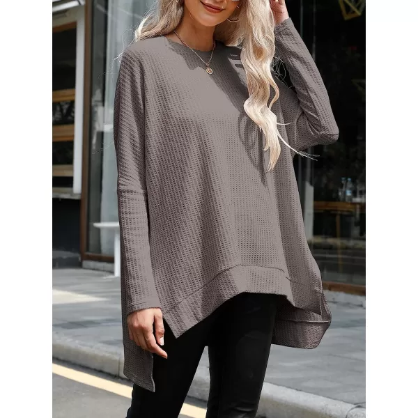 imageANRABESS Womens Sweater Oversized Turtleneck Long Batwing Sleeve Waffle Knit Casual Loose Split Hem Tunic Pullover TopsCoffee