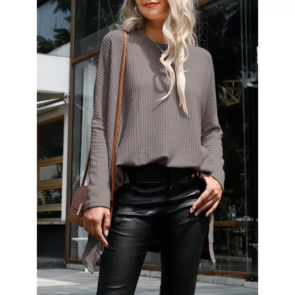 imageANRABESS Womens Sweater Oversized Turtleneck Long Batwing Sleeve Waffle Knit Casual Loose Split Hem Tunic Pullover TopsCoffee