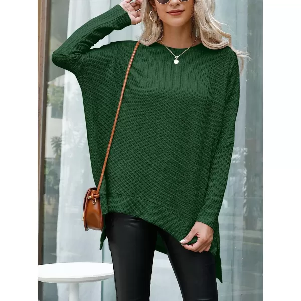 imageANRABESS Womens Sweater Oversized Turtleneck Long Batwing Sleeve Waffle Knit Casual Loose Split Hem Tunic Pullover TopsForest