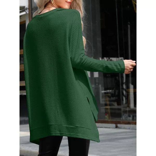imageANRABESS Womens Sweater Oversized Turtleneck Long Batwing Sleeve Waffle Knit Casual Loose Split Hem Tunic Pullover TopsForest