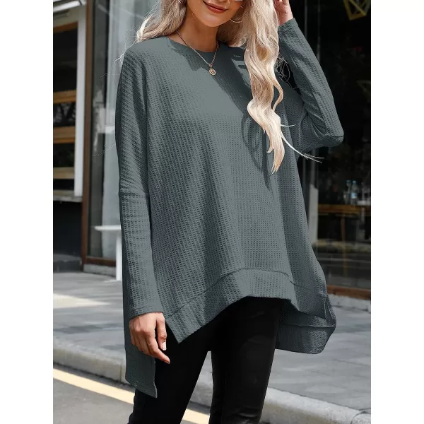 imageANRABESS Womens Sweater Oversized Turtleneck Long Batwing Sleeve Waffle Knit Casual Loose Split Hem Tunic Pullover TopsGrey