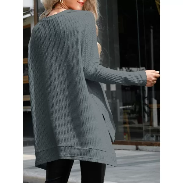 imageANRABESS Womens Sweater Oversized Turtleneck Long Batwing Sleeve Waffle Knit Casual Loose Split Hem Tunic Pullover TopsGrey