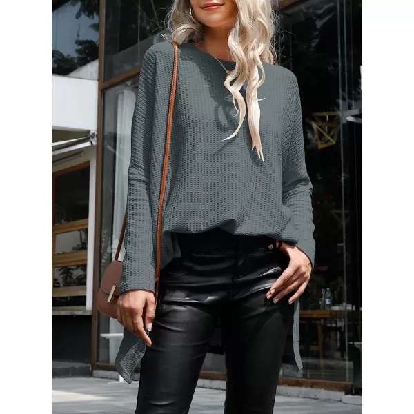 imageANRABESS Womens Sweater Oversized Turtleneck Long Batwing Sleeve Waffle Knit Casual Loose Split Hem Tunic Pullover TopsGrey