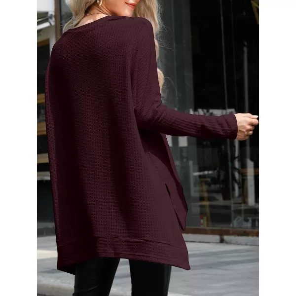 imageANRABESS Womens Sweater Oversized Turtleneck Long Batwing Sleeve Waffle Knit Casual Loose Split Hem Tunic Pullover TopsMaroon