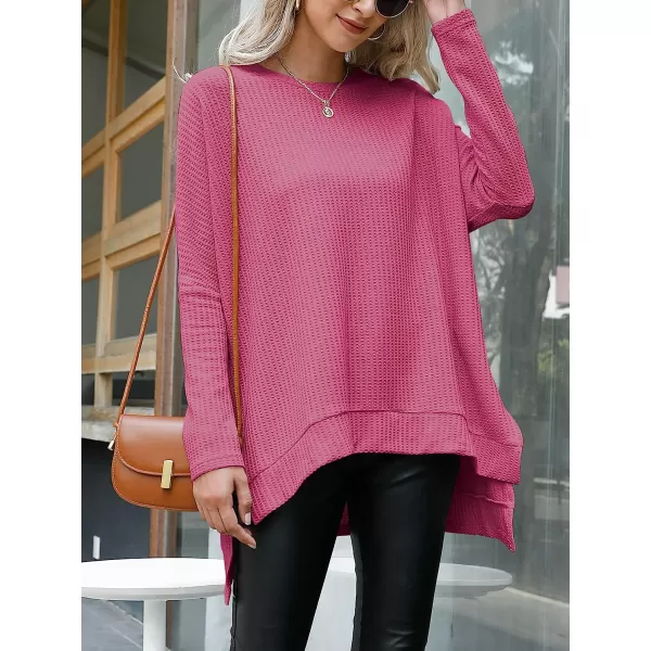 imageANRABESS Womens Sweater Oversized Turtleneck Long Batwing Sleeve Waffle Knit Casual Loose Split Hem Tunic Pullover TopsRose