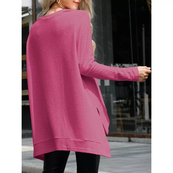 imageANRABESS Womens Sweater Oversized Turtleneck Long Batwing Sleeve Waffle Knit Casual Loose Split Hem Tunic Pullover TopsRose