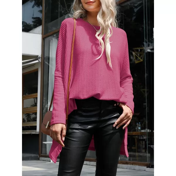imageANRABESS Womens Sweater Oversized Turtleneck Long Batwing Sleeve Waffle Knit Casual Loose Split Hem Tunic Pullover TopsRose