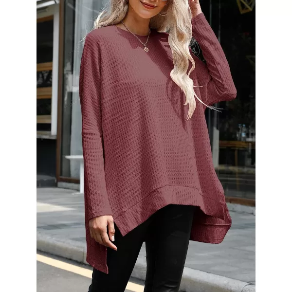 imageANRABESS Womens Sweater Oversized Turtleneck Long Batwing Sleeve Waffle Knit Casual Loose Split Hem Tunic Pullover TopsRust