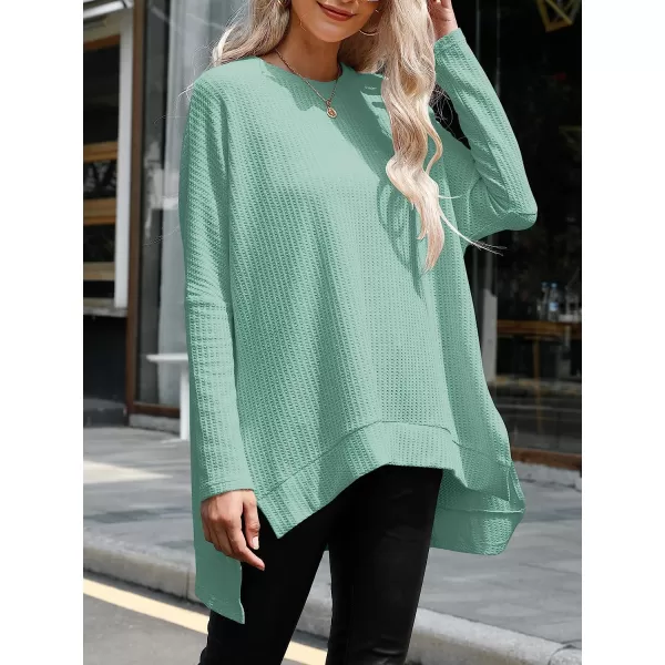 imageANRABESS Womens Sweater Oversized Turtleneck Long Batwing Sleeve Waffle Knit Casual Loose Split Hem Tunic Pullover TopsSky Blue