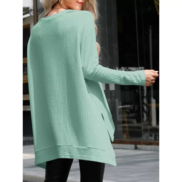 imageANRABESS Womens Sweater Oversized Turtleneck Long Batwing Sleeve Waffle Knit Casual Loose Split Hem Tunic Pullover TopsSky Blue