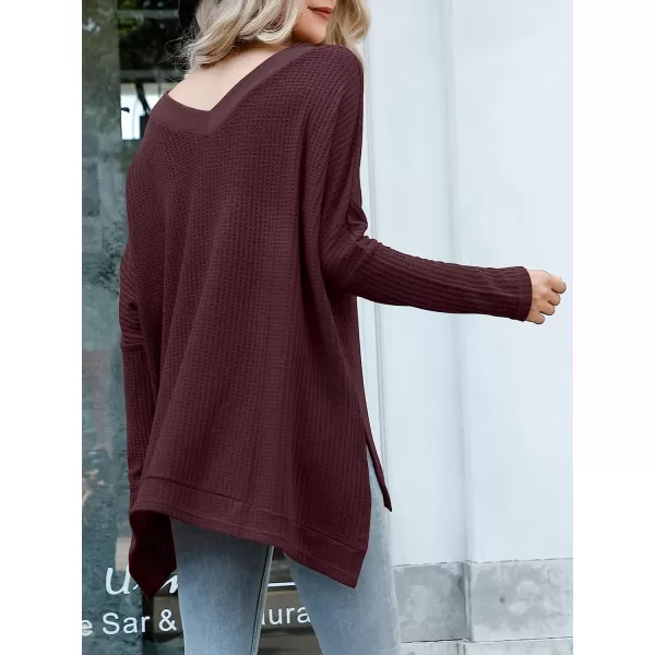 imageANRABESS Womens Sweater Oversized Turtleneck Long Batwing Sleeve Waffle Knit Casual Loose Split Hem Tunic Pullover TopsVneck Maroon
