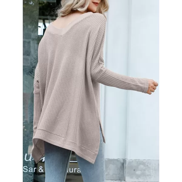 imageANRABESS Womens Sweater Oversized Turtleneck Long Batwing Sleeve Waffle Knit Casual Loose Split Hem Tunic Pullover TopsVneck Purple