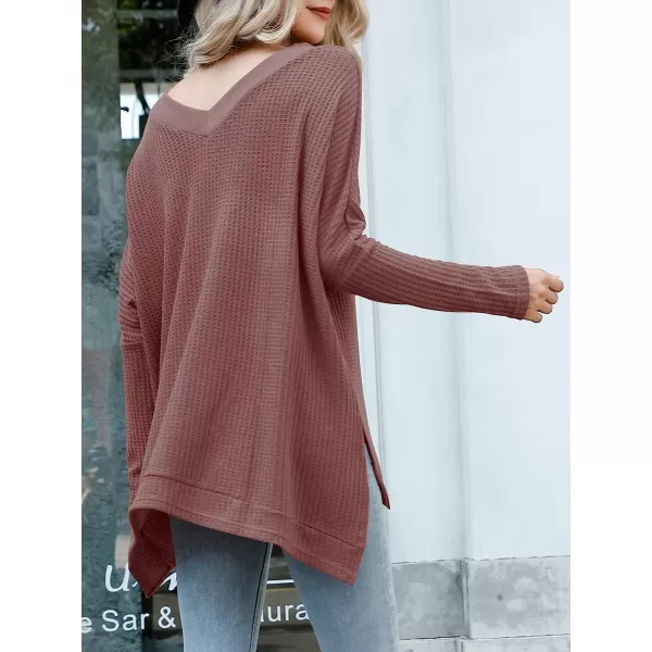 imageANRABESS Womens Sweater Oversized Turtleneck Long Batwing Sleeve Waffle Knit Casual Loose Split Hem Tunic Pullover TopsVneck Rust
