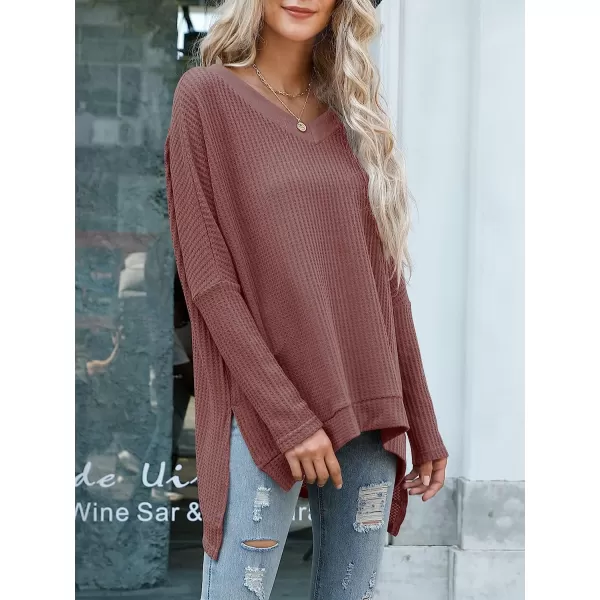 imageANRABESS Womens Sweater Oversized Turtleneck Long Batwing Sleeve Waffle Knit Casual Loose Split Hem Tunic Pullover TopsVneck Rust