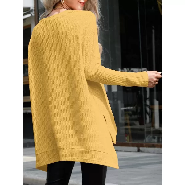 imageANRABESS Womens Sweater Oversized Turtleneck Long Batwing Sleeve Waffle Knit Casual Loose Split Hem Tunic Pullover TopsYellow