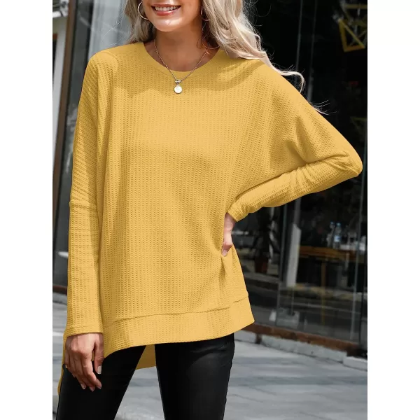 imageANRABESS Womens Sweater Oversized Turtleneck Long Batwing Sleeve Waffle Knit Casual Loose Split Hem Tunic Pullover TopsYellow