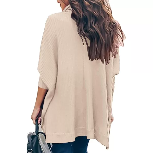 imageANRABESS Womens Sweater Oversized Turtleneck Long Batwing Sleeve Waffle Knit Split Hem Tunic Pullover TopsApricot Pink