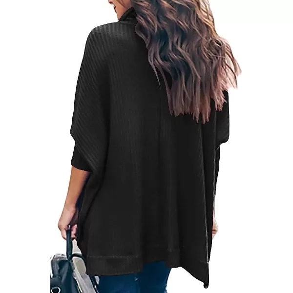imageANRABESS Womens Sweater Oversized Turtleneck Long Batwing Sleeve Waffle Knit Split Hem Tunic Pullover TopsBlack