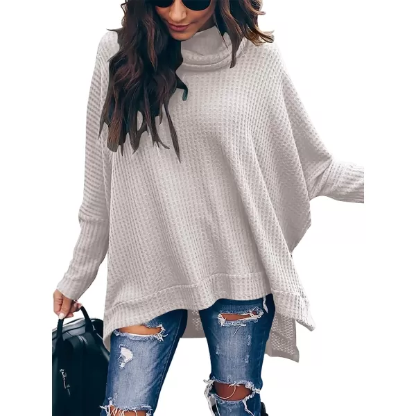 imageANRABESS Womens Sweater Oversized Turtleneck Long Batwing Sleeve Waffle Knit Split Hem Tunic Pullover TopsBright Gray