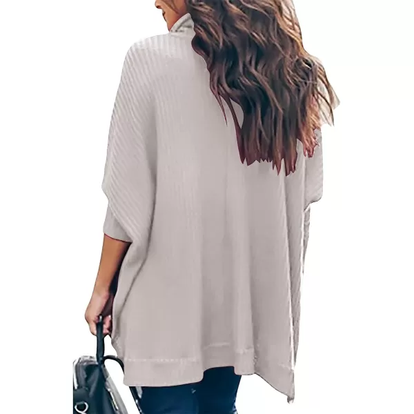imageANRABESS Womens Sweater Oversized Turtleneck Long Batwing Sleeve Waffle Knit Split Hem Tunic Pullover TopsBright Gray