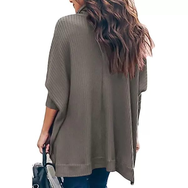 imageANRABESS Womens Sweater Oversized Turtleneck Long Batwing Sleeve Waffle Knit Split Hem Tunic Pullover TopsCoffee Grey