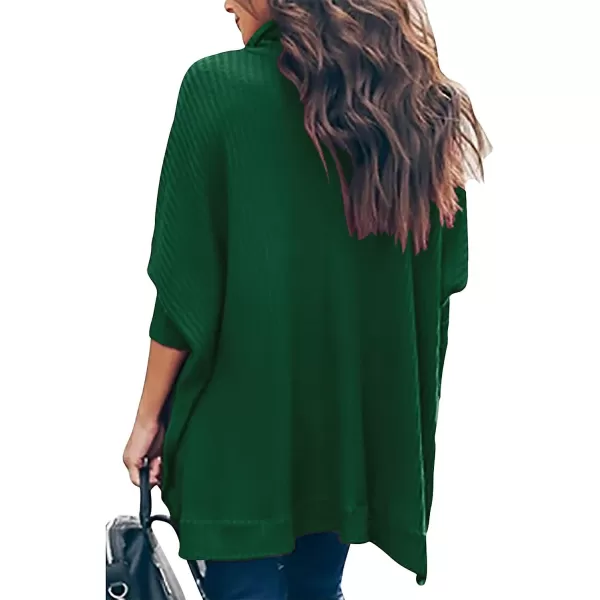 imageANRABESS Womens Sweater Oversized Turtleneck Long Batwing Sleeve Waffle Knit Split Hem Tunic Pullover TopsForest
