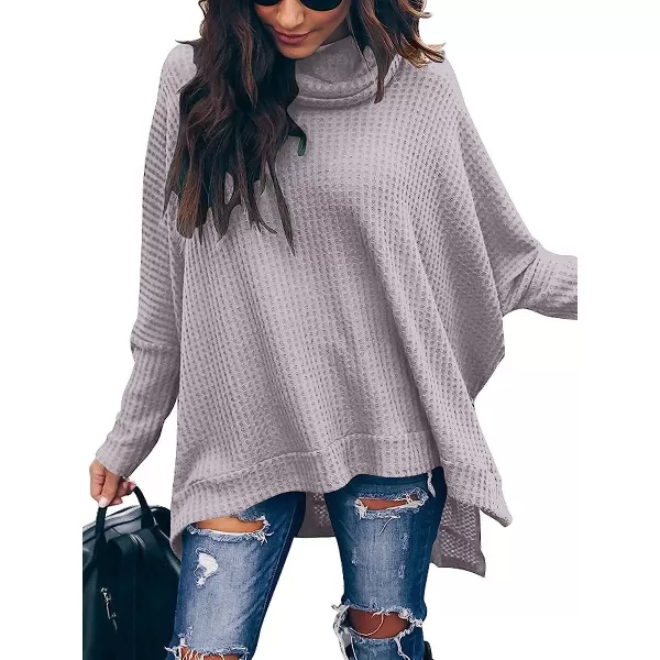 imageANRABESS Womens Sweater Oversized Turtleneck Long Batwing Sleeve Waffle Knit Split Hem Tunic Pullover TopsLavender