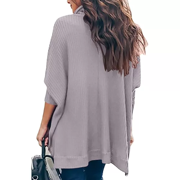 imageANRABESS Womens Sweater Oversized Turtleneck Long Batwing Sleeve Waffle Knit Split Hem Tunic Pullover TopsLavender