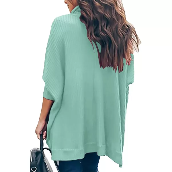 imageANRABESS Womens Sweater Oversized Turtleneck Long Batwing Sleeve Waffle Knit Split Hem Tunic Pullover TopsLight Blue