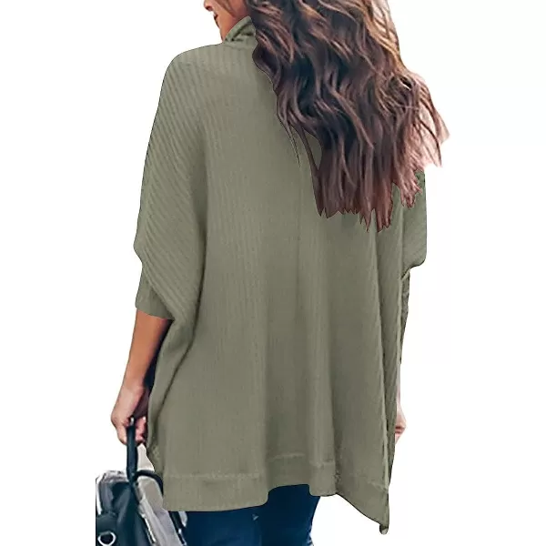 imageANRABESS Womens Sweater Oversized Turtleneck Long Batwing Sleeve Waffle Knit Split Hem Tunic Pullover TopsLight Green