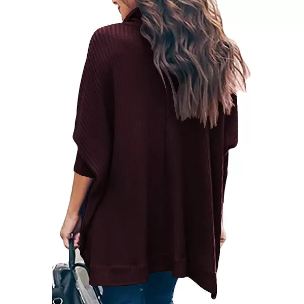 imageANRABESS Womens Sweater Oversized Turtleneck Long Batwing Sleeve Waffle Knit Split Hem Tunic Pullover TopsMaroon