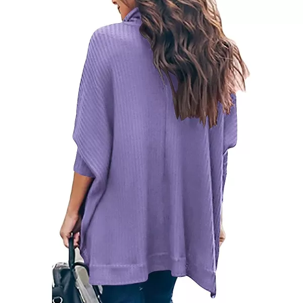 imageANRABESS Womens Sweater Oversized Turtleneck Long Batwing Sleeve Waffle Knit Split Hem Tunic Pullover TopsPurple