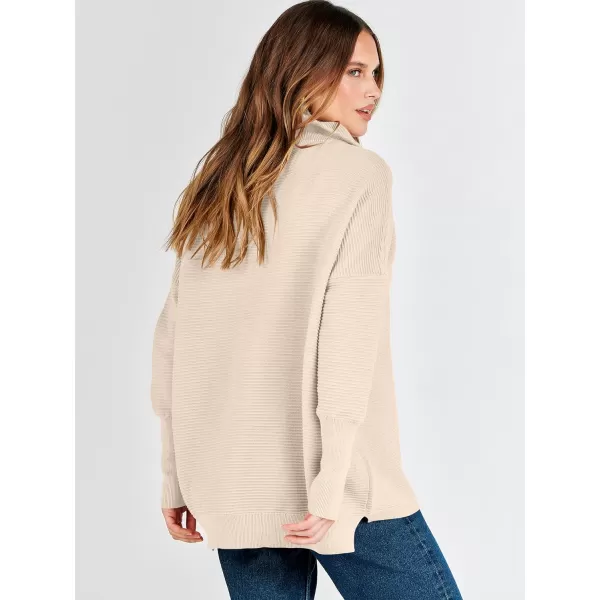 imageANRABESS Womens Sweaters Quarter Zip Oversized Pullover Casual V Neck Collared Ribbed Knit Tunic 2023 Fashion TopsApricot