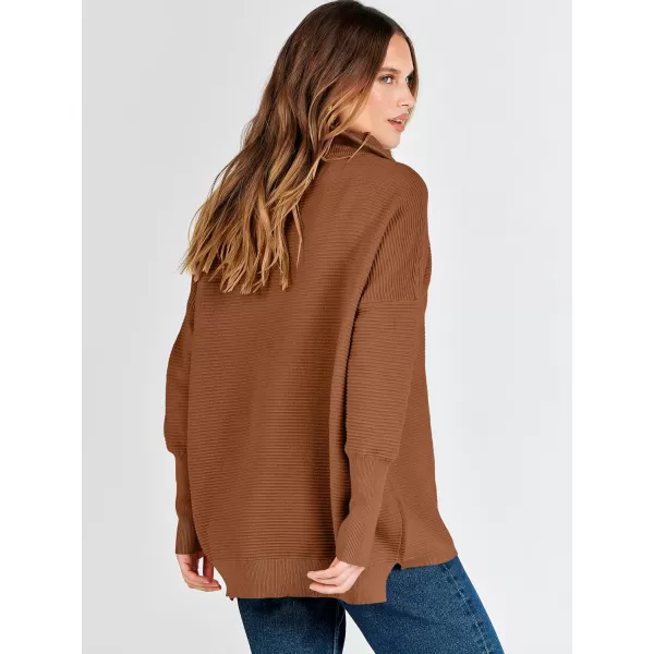 imageANRABESS Womens Sweaters Quarter Zip Oversized Pullover Casual V Neck Collared Ribbed Knit Tunic 2023 Fashion TopsBrown