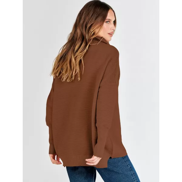 imageANRABESS Womens Sweaters Quarter Zip Oversized Pullover Casual V Neck Collared Ribbed Knit Tunic 2023 Fashion TopsCaramel