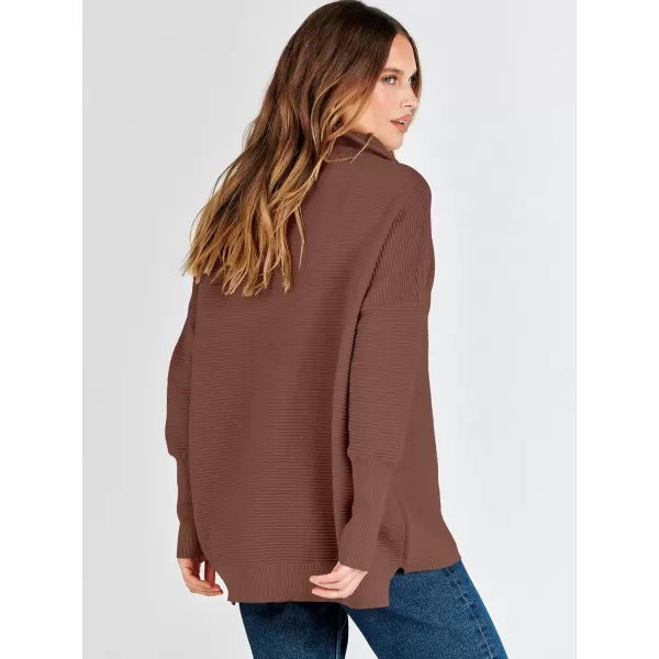 imageANRABESS Womens Sweaters Quarter Zip Oversized Pullover Casual V Neck Collared Ribbed Knit Tunic 2023 Fashion TopsCoffee
