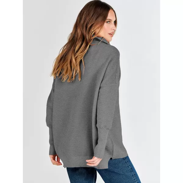 imageANRABESS Womens Sweaters Quarter Zip Oversized Pullover Casual V Neck Collared Ribbed Knit Tunic 2023 Fashion TopsDark Gray
