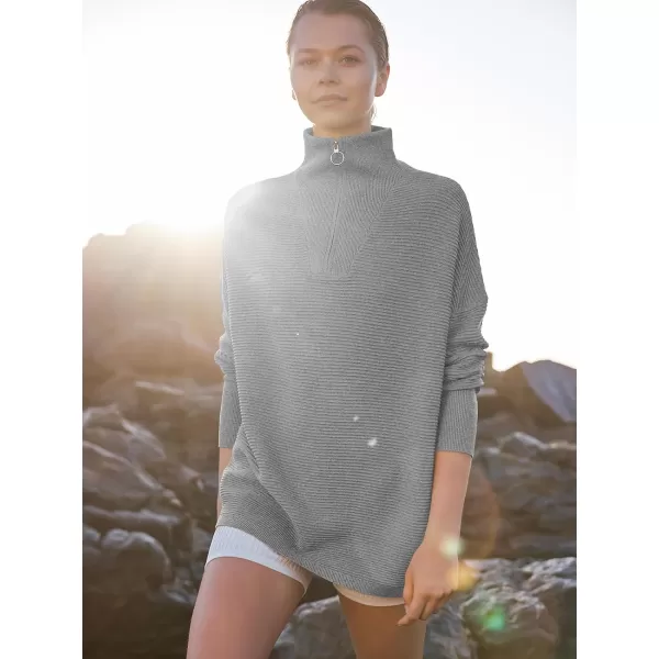 imageANRABESS Womens Sweaters Quarter Zip Oversized Pullover Casual V Neck Collared Ribbed Knit Tunic 2023 Fashion TopsDark Gray