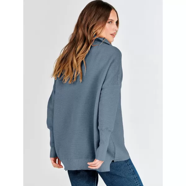 imageANRABESS Womens Sweaters Quarter Zip Oversized Pullover Casual V Neck Collared Ribbed Knit Tunic 2023 Fashion TopsDusty Blue