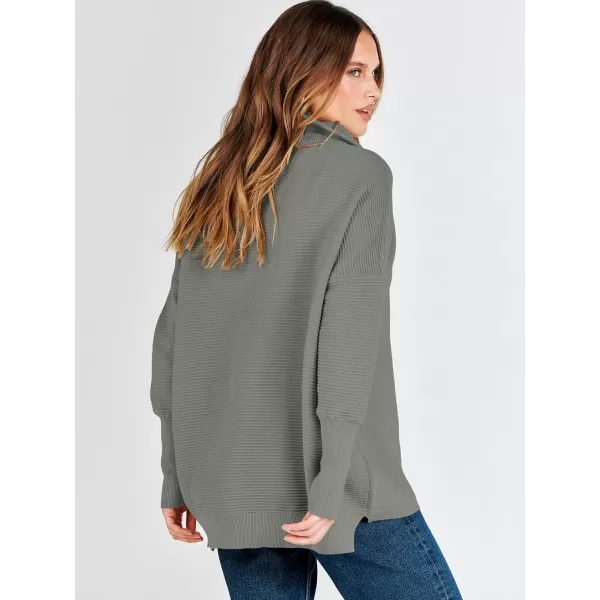 imageANRABESS Womens Sweaters Quarter Zip Oversized Pullover Casual V Neck Collared Ribbed Knit Tunic 2023 Fashion TopsGrass