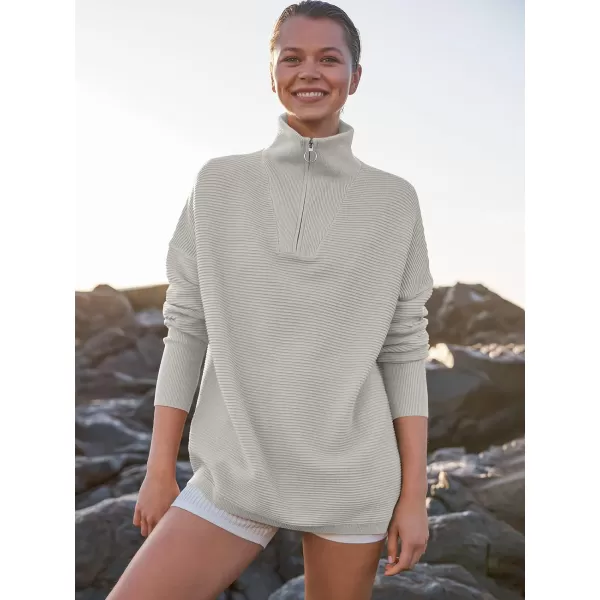 imageANRABESS Womens Sweaters Quarter Zip Oversized Pullover Casual V Neck Collared Ribbed Knit Tunic 2023 Fashion TopsGray